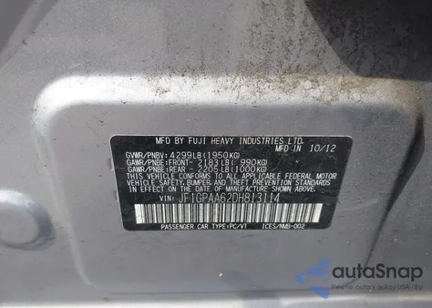 2013 Subaru Impreza 2.0I из США, поврежденный, VIN JF1GPAA62DH813114